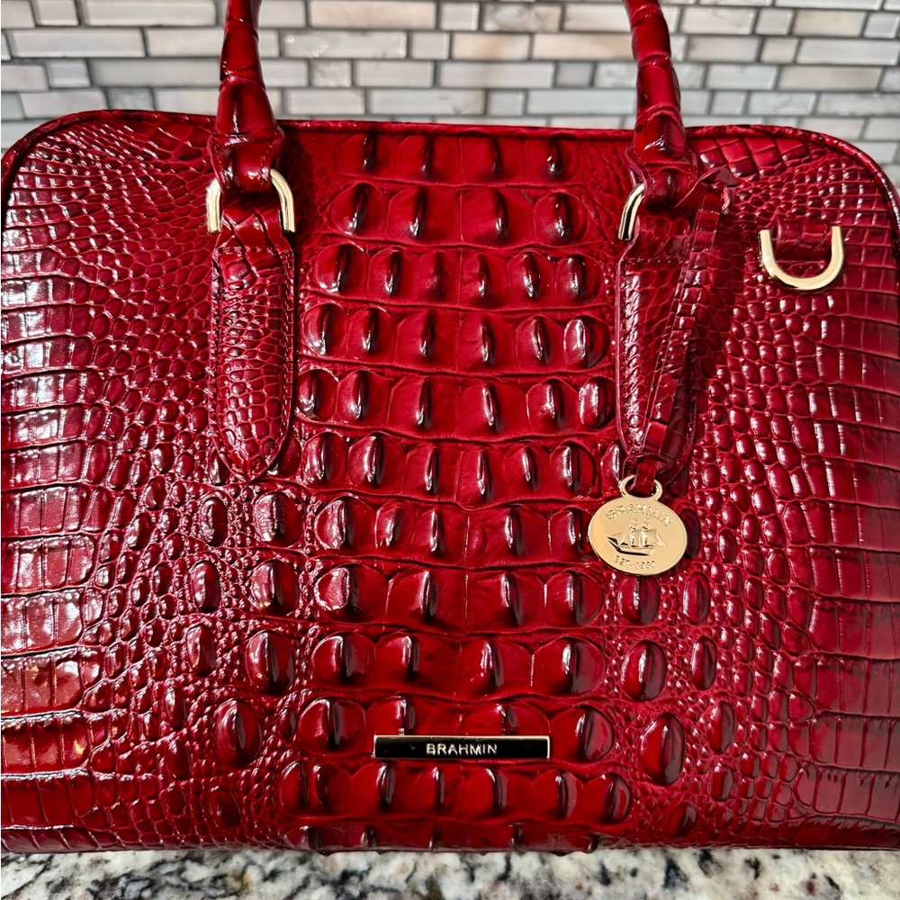 Brahmin Red Crocodile Embossed Satchel - Picture 7 of 7